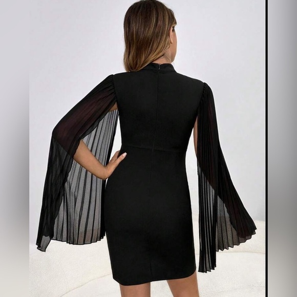 Black Pleated Sleeve Dress - Picture 3 of 10